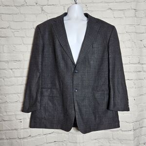 Oscar de la Renta Mens Blazer 48R Wool Plaid Sport Coat Gray Jacket *Read*